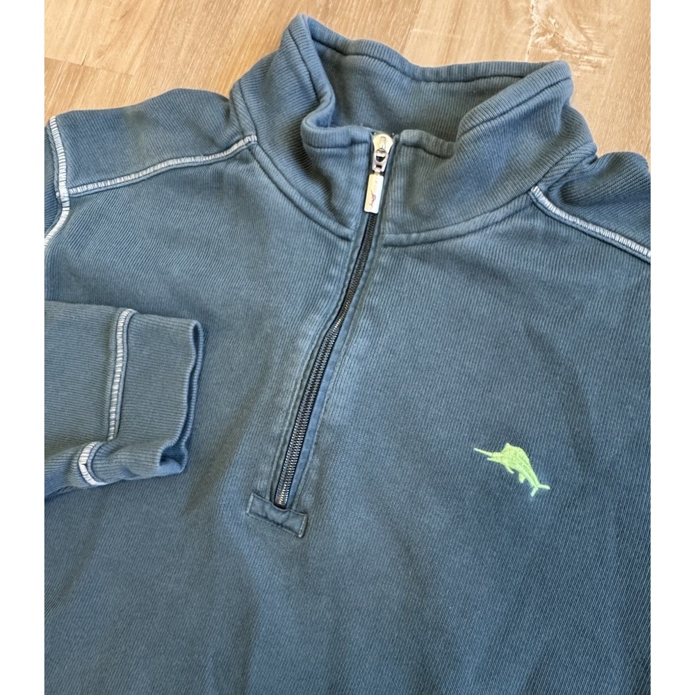 Tommy Bahama‎ Relax Quarter Zip Pullover Fish Teal Island Vacation Mens Large